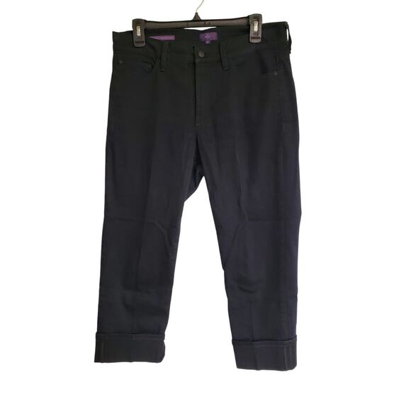 Women's NYDJ "Dayla Wide Cuff Capri" Jeans in Black Denim | Size 8 - Picture 1 of 9